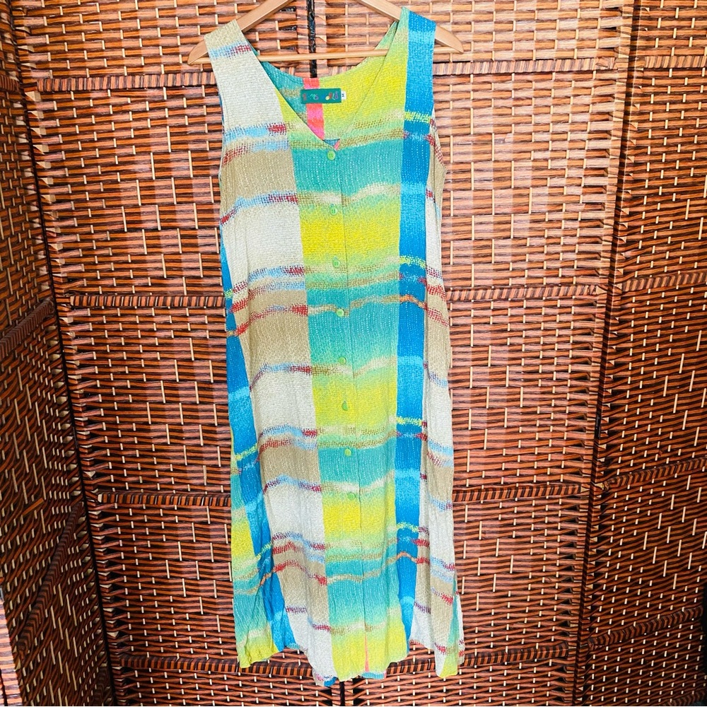 Jams World Rare Vintage Abstract Print Button Down Sleeveless Midi Dress